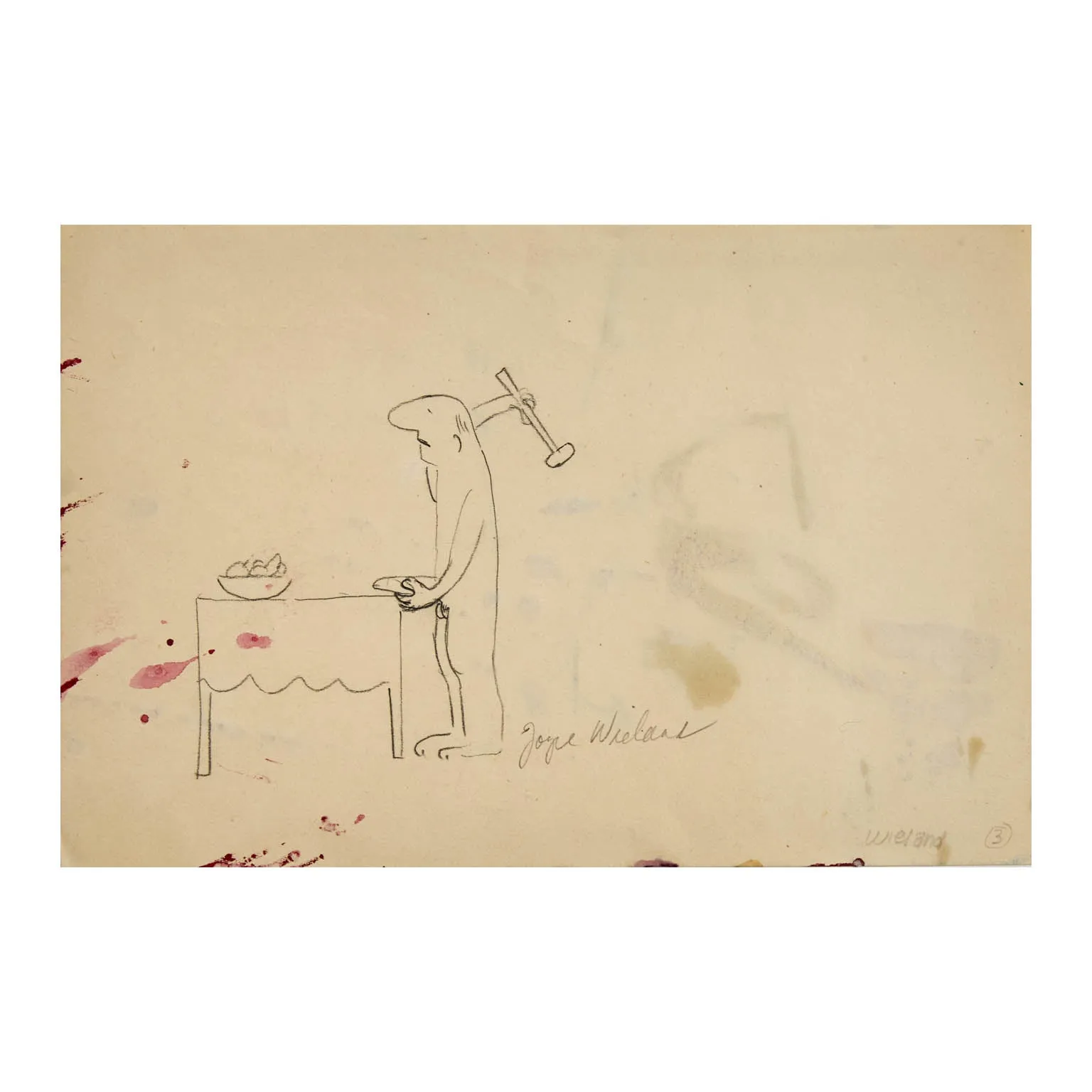 JOYCE WIELAND "SELF FLAGELLATION" PENCIL ON PAPER, c. 1985