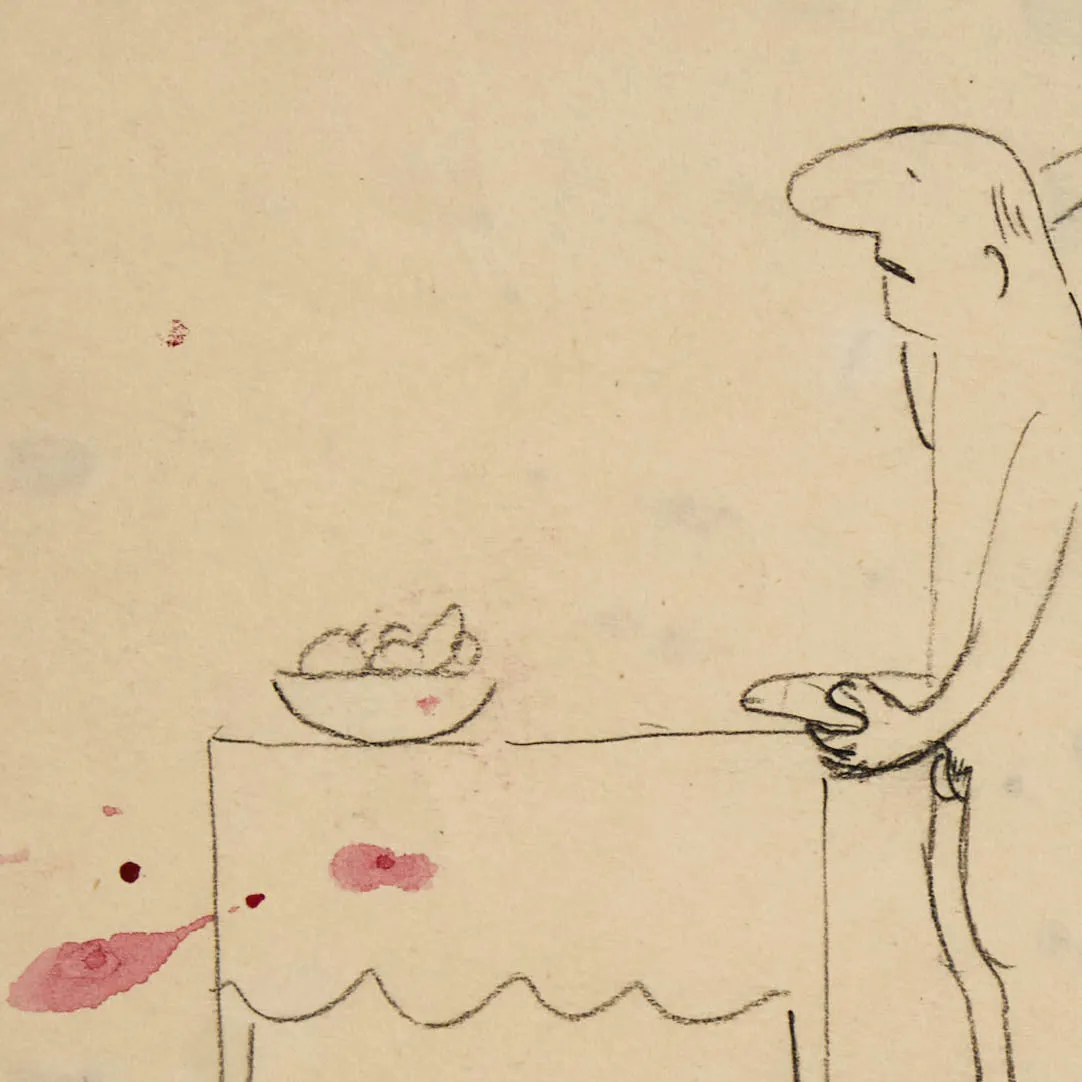 JOYCE WIELAND "SELF FLAGELLATION" PENCIL ON PAPER, c. 1985