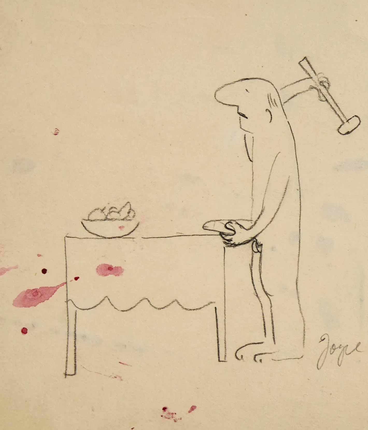 JOYCE WIELAND "SELF FLAGELLATION" PENCIL ON PAPER, c. 1985