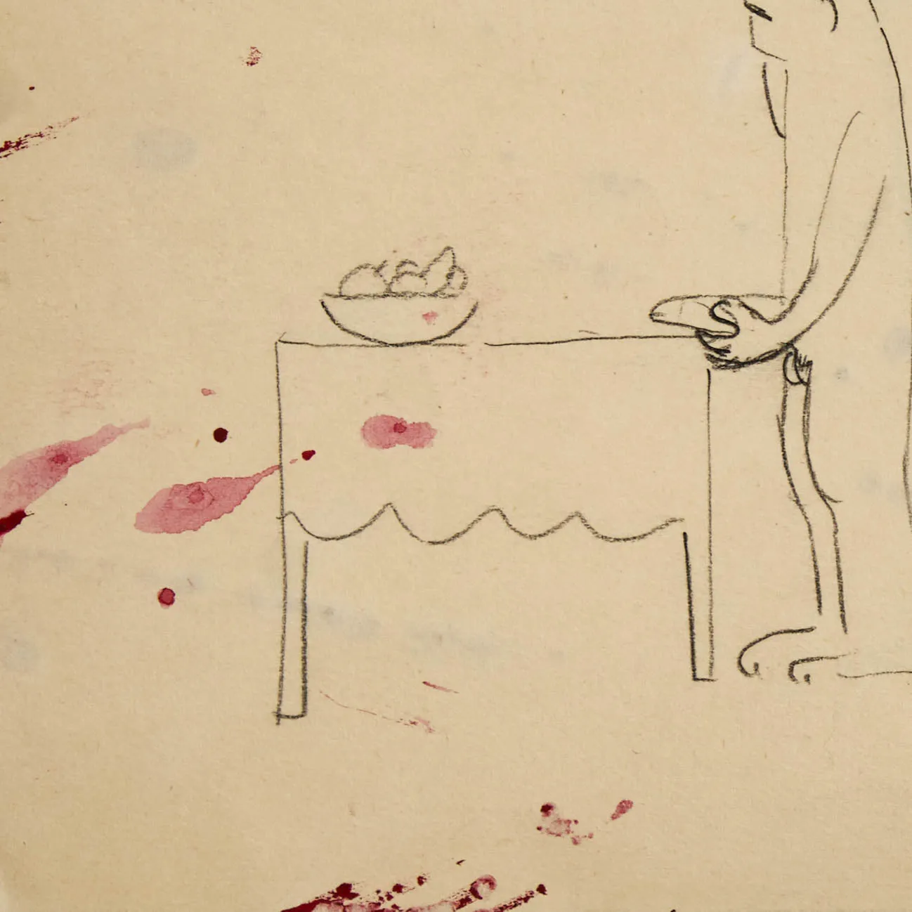 JOYCE WIELAND "SELF FLAGELLATION" PENCIL ON PAPER, c. 1985