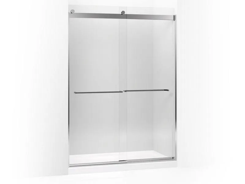 KOHLER K-706019-L Levity Sliding shower door, 82" H x 56-5/8 - 59-5/8" W, with 3/8" thick Crystal Clear glass and square towel bar