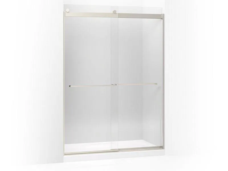 KOHLER K-706019-L Levity Sliding shower door, 82" H x 56-5/8 - 59-5/8" W, with 3/8" thick Crystal Clear glass and square towel bar
