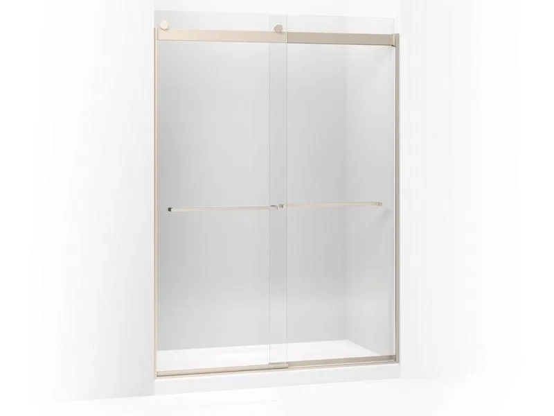 KOHLER K-706019-L Levity Sliding shower door, 82" H x 56-5/8 - 59-5/8" W, with 3/8" thick Crystal Clear glass and square towel bar