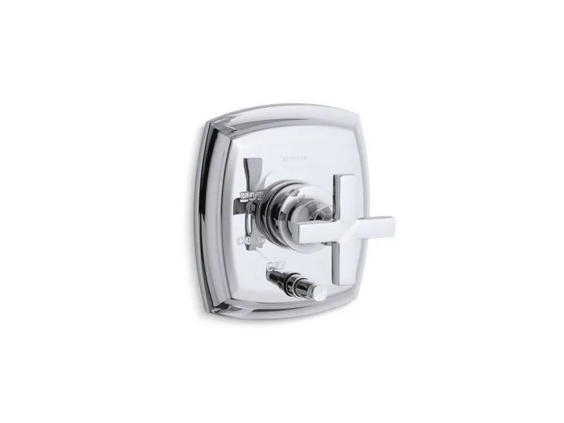 KOHLER K-T98759-3 Margaux Rite-Temp(R) pressure-balancing valve trim with push-button diverter and cross handles, valve not included