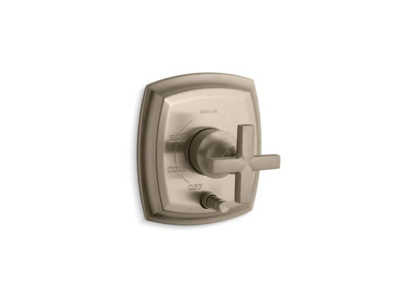 KOHLER K-T98759-3 Margaux Rite-Temp(R) pressure-balancing valve trim with push-button diverter and cross handles, valve not included