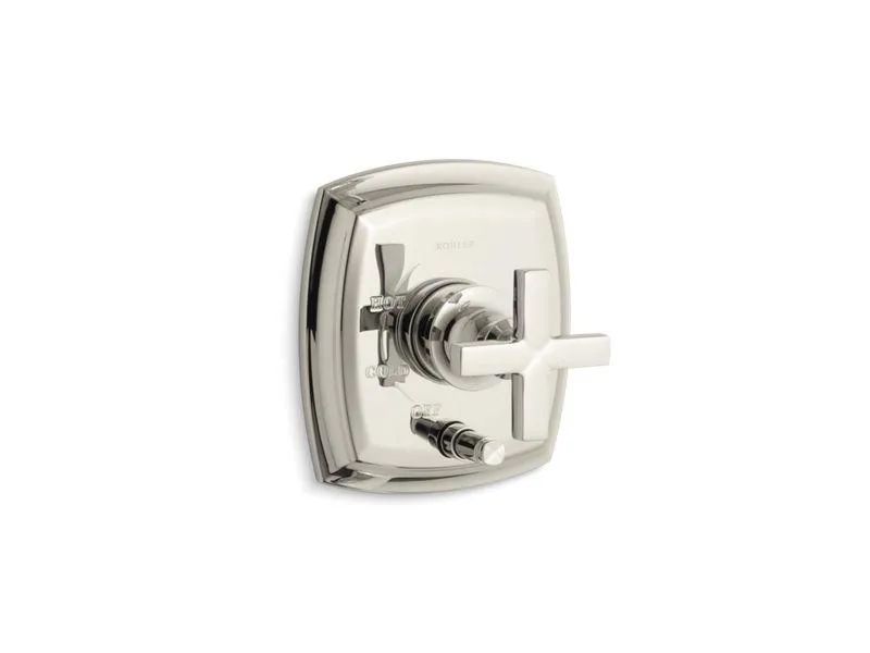 KOHLER K-T98759-3 Margaux Rite-Temp(R) pressure-balancing valve trim with push-button diverter and cross handles, valve not included