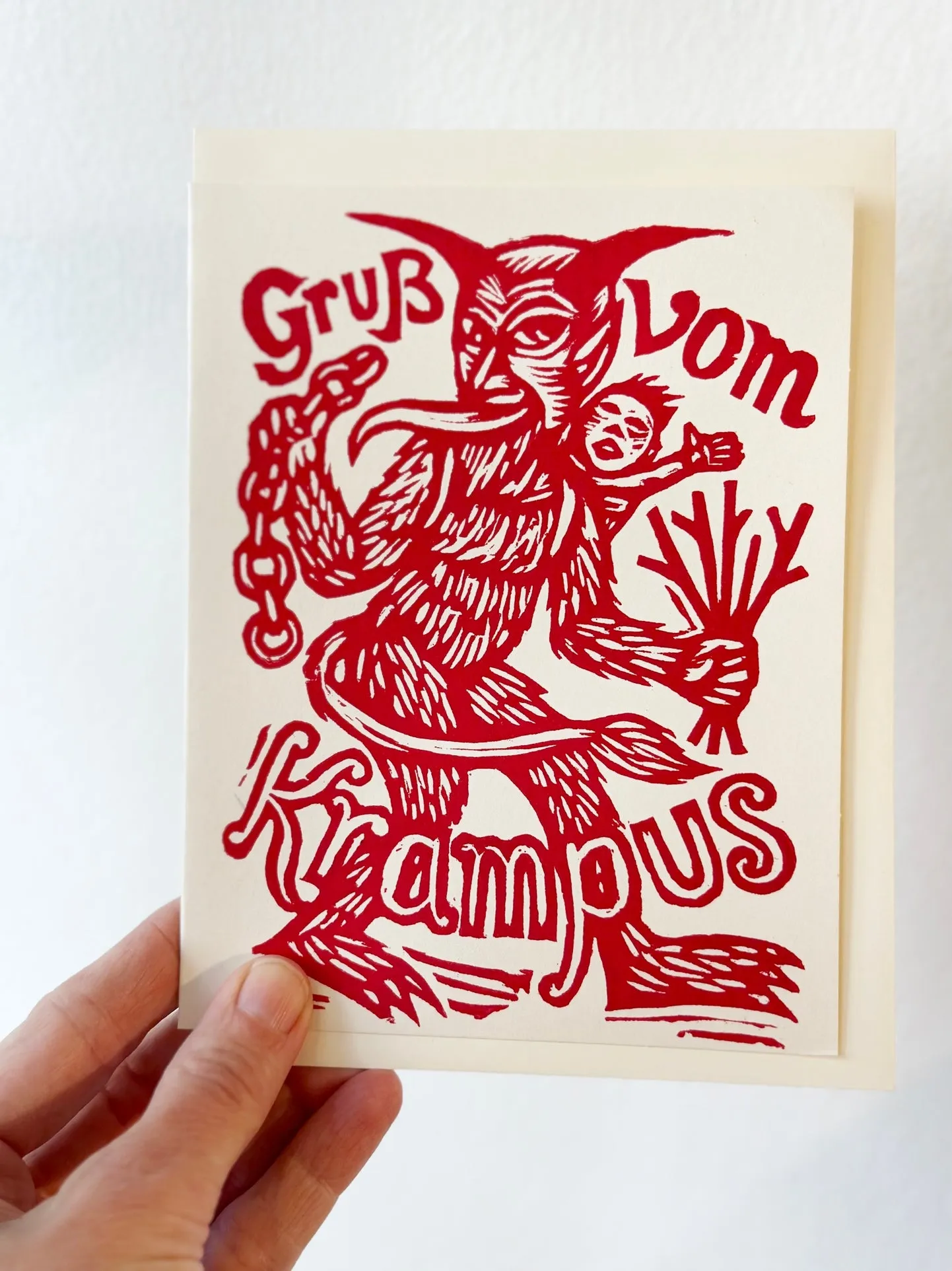 Krampus Card: Letterpress, Linocut