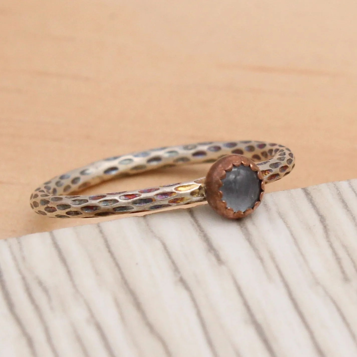 Labradorite, Copper and Silver Ring Size 6