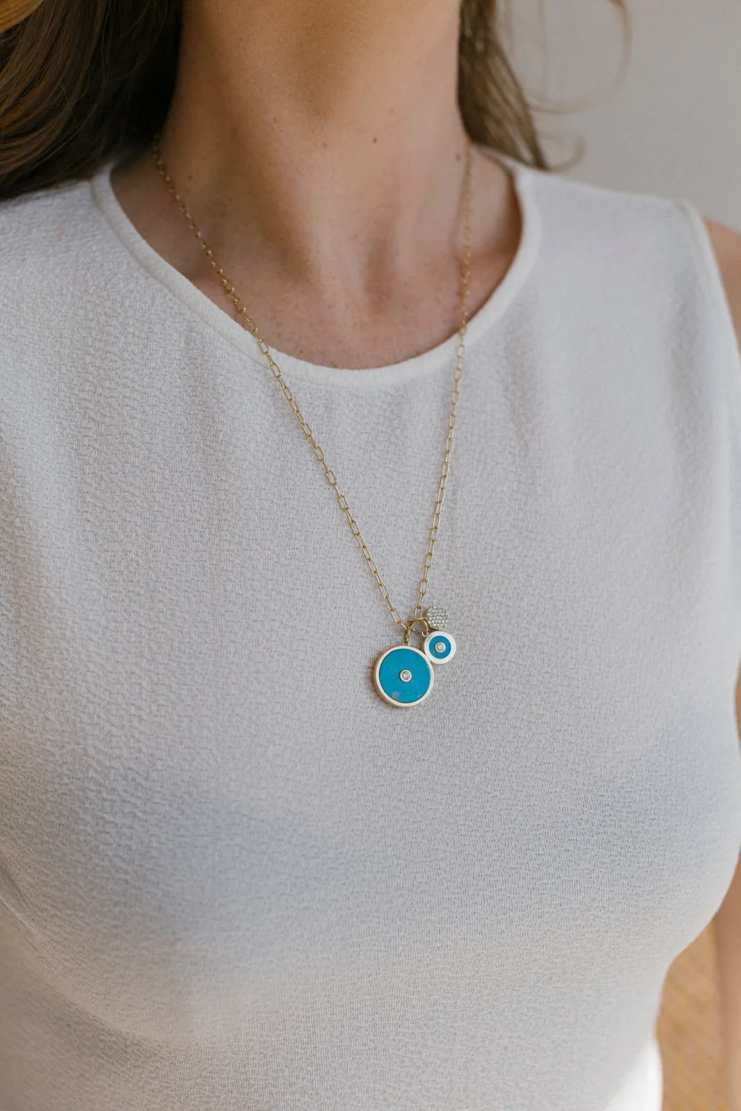 Large Turquoise, Gold & Diamond Charm