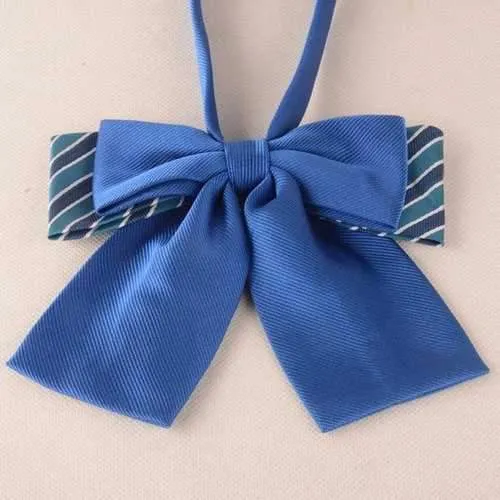 Layered Adjustable Striped Bow Tie - Blue
