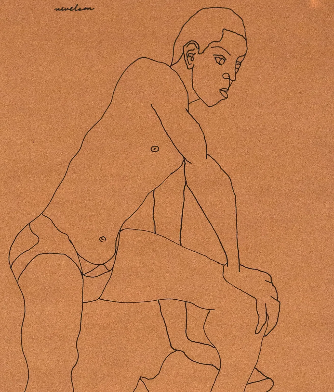 LOUISE NEVELSON "MALE MODEL POSING" DRAWING, 1930