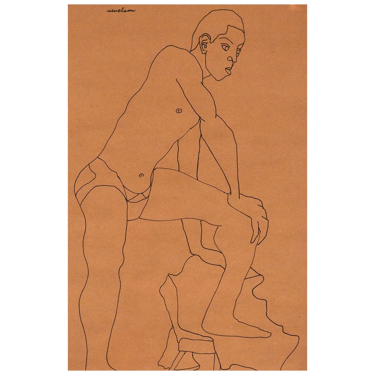 LOUISE NEVELSON "MALE MODEL POSING" DRAWING, 1930