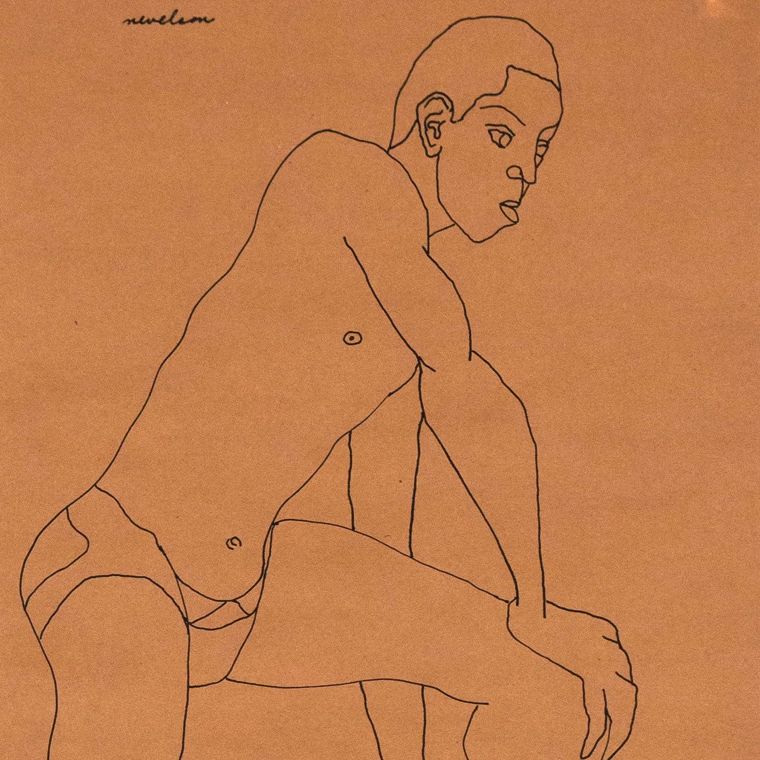 LOUISE NEVELSON "MALE MODEL POSING" DRAWING, 1930