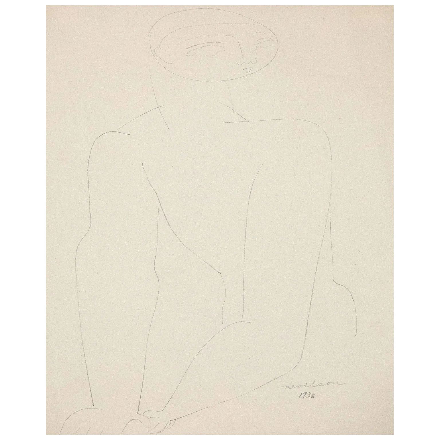 LOUISE NEVELSON "MALE NUDE" DRAWING, 1932