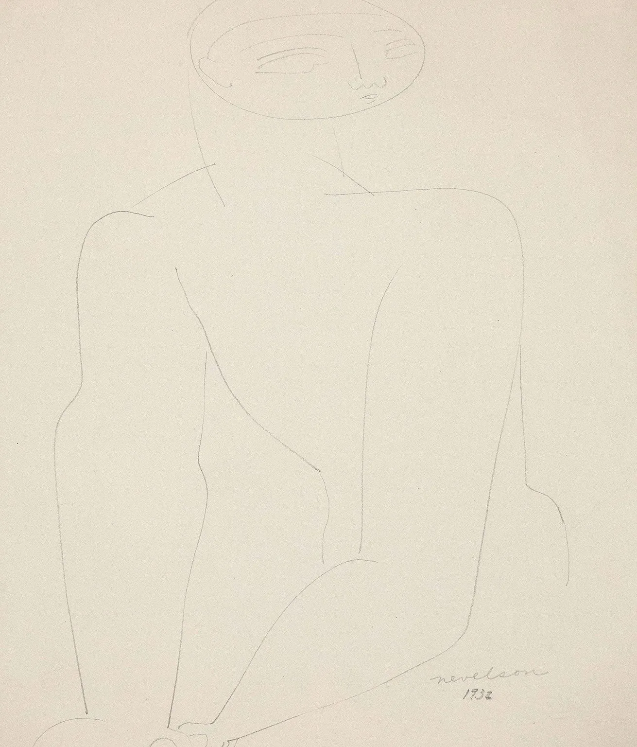 LOUISE NEVELSON "MALE NUDE" DRAWING, 1932