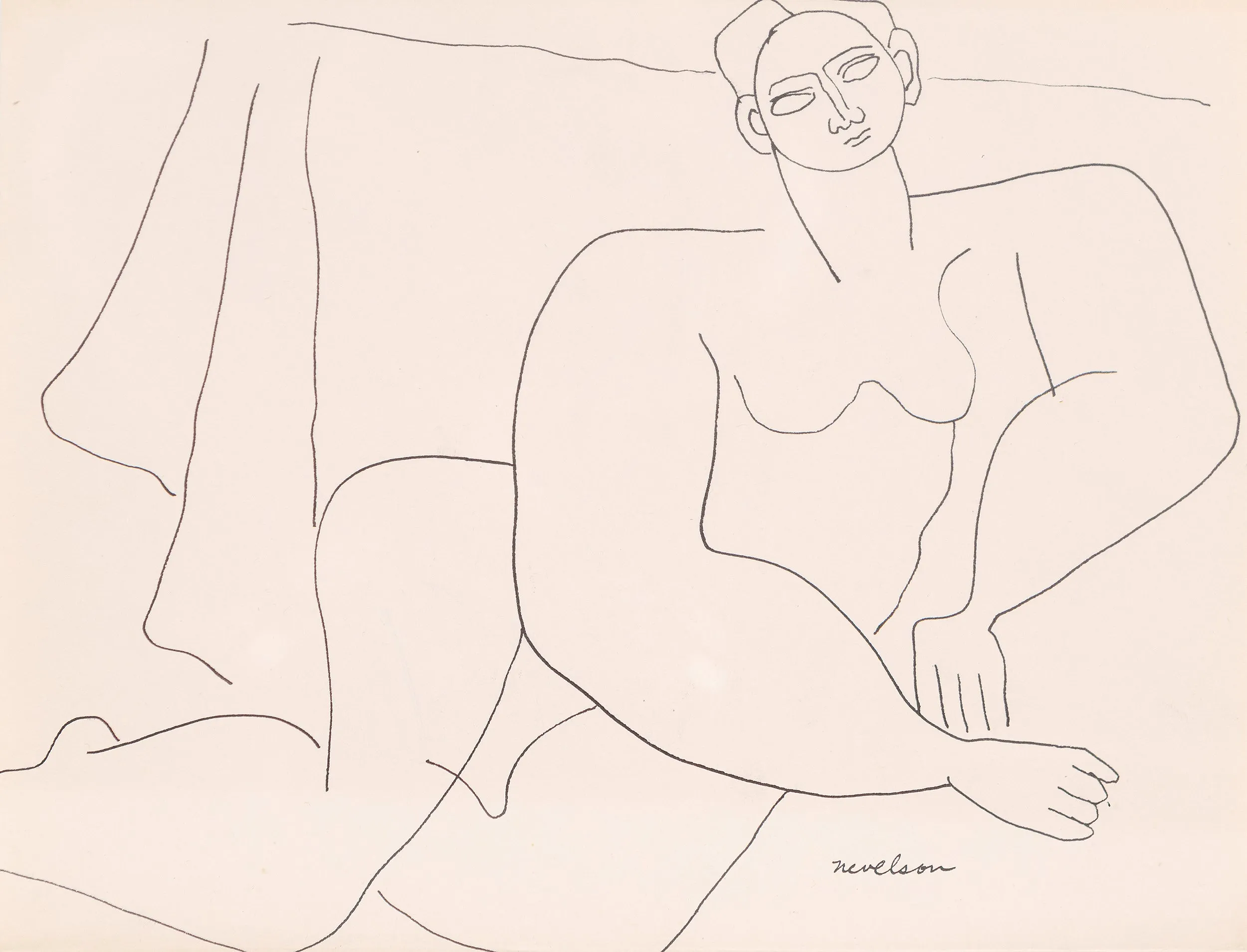 LOUISE NEVELSON "RECLINING NUDE" DRAWING, 1930