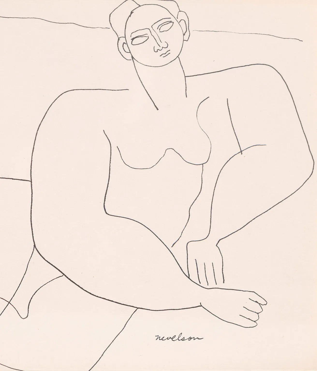 LOUISE NEVELSON "RECLINING NUDE" DRAWING, 1930