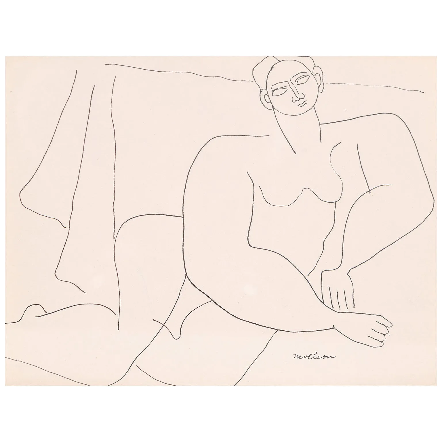 LOUISE NEVELSON "RECLINING NUDE" DRAWING, 1930