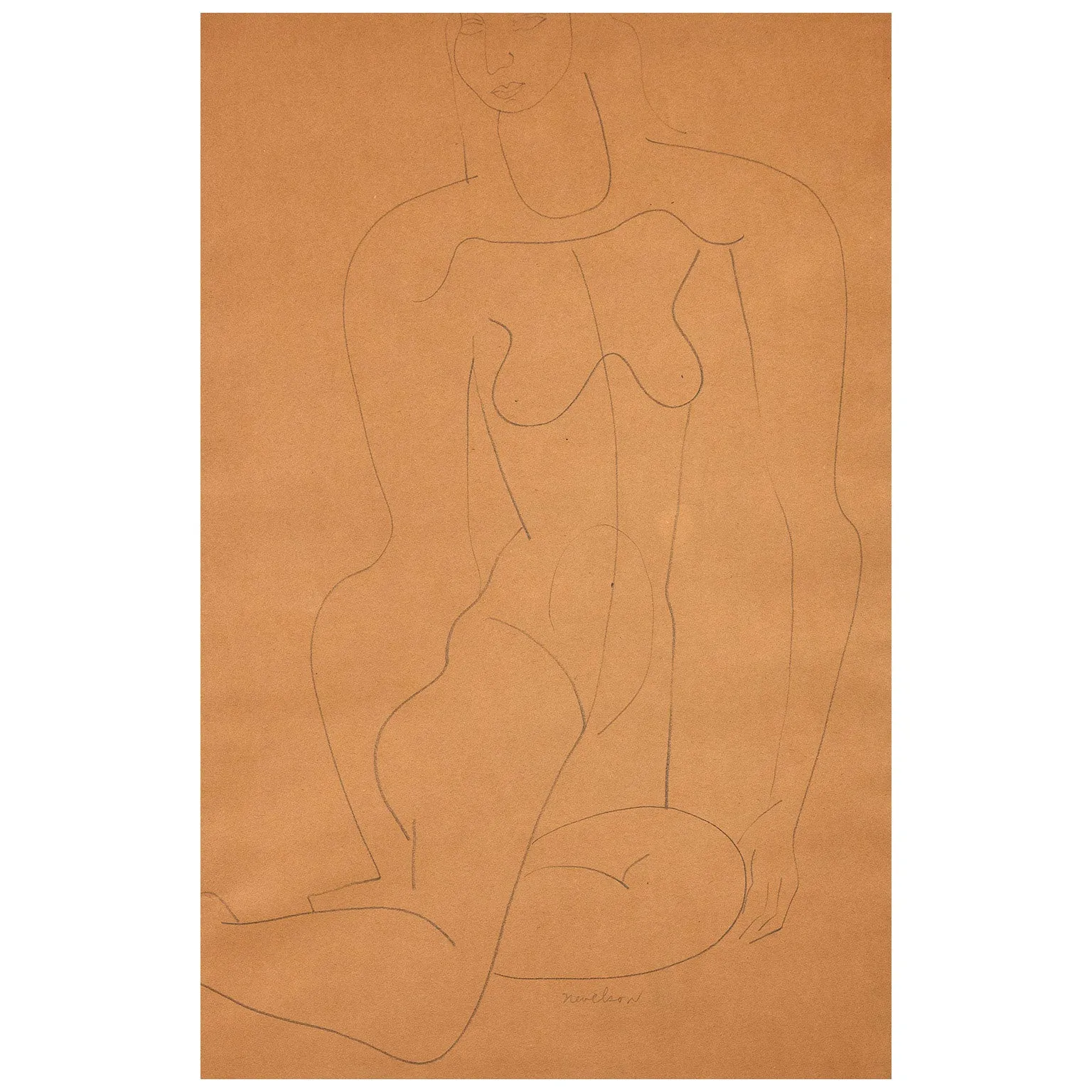 LOUISE NEVELSON "SEATED FEMALE NUDE" DRAWING, c. 1930