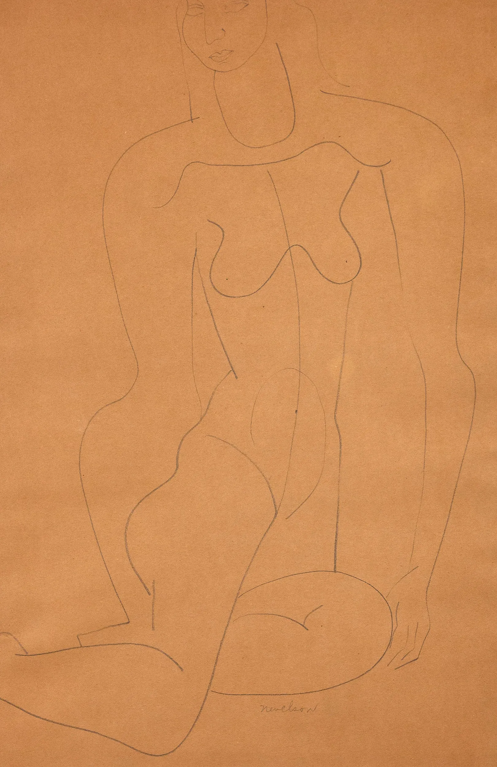 LOUISE NEVELSON "SEATED FEMALE NUDE" DRAWING, c. 1930
