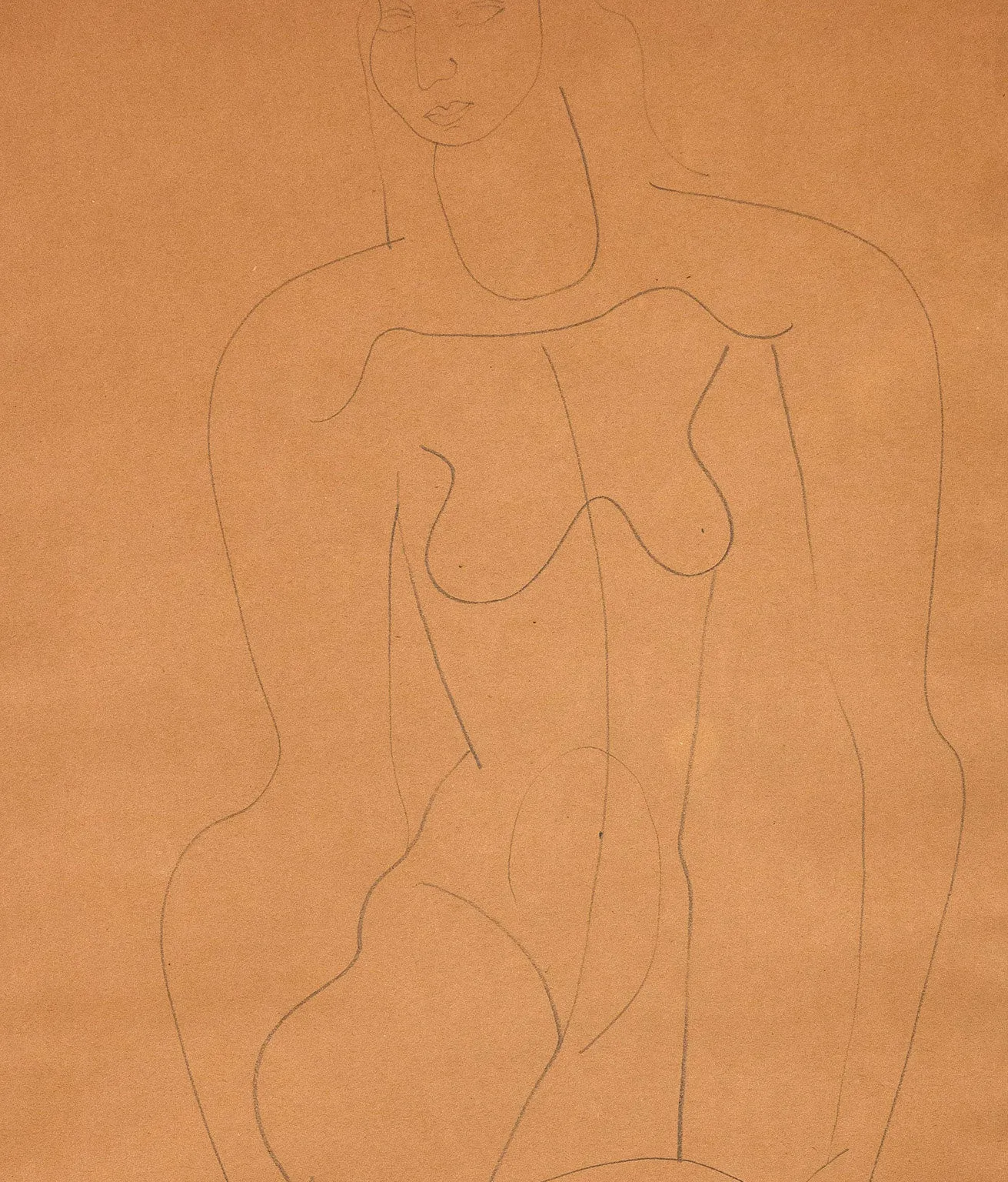 LOUISE NEVELSON "SEATED FEMALE NUDE" DRAWING, c. 1930