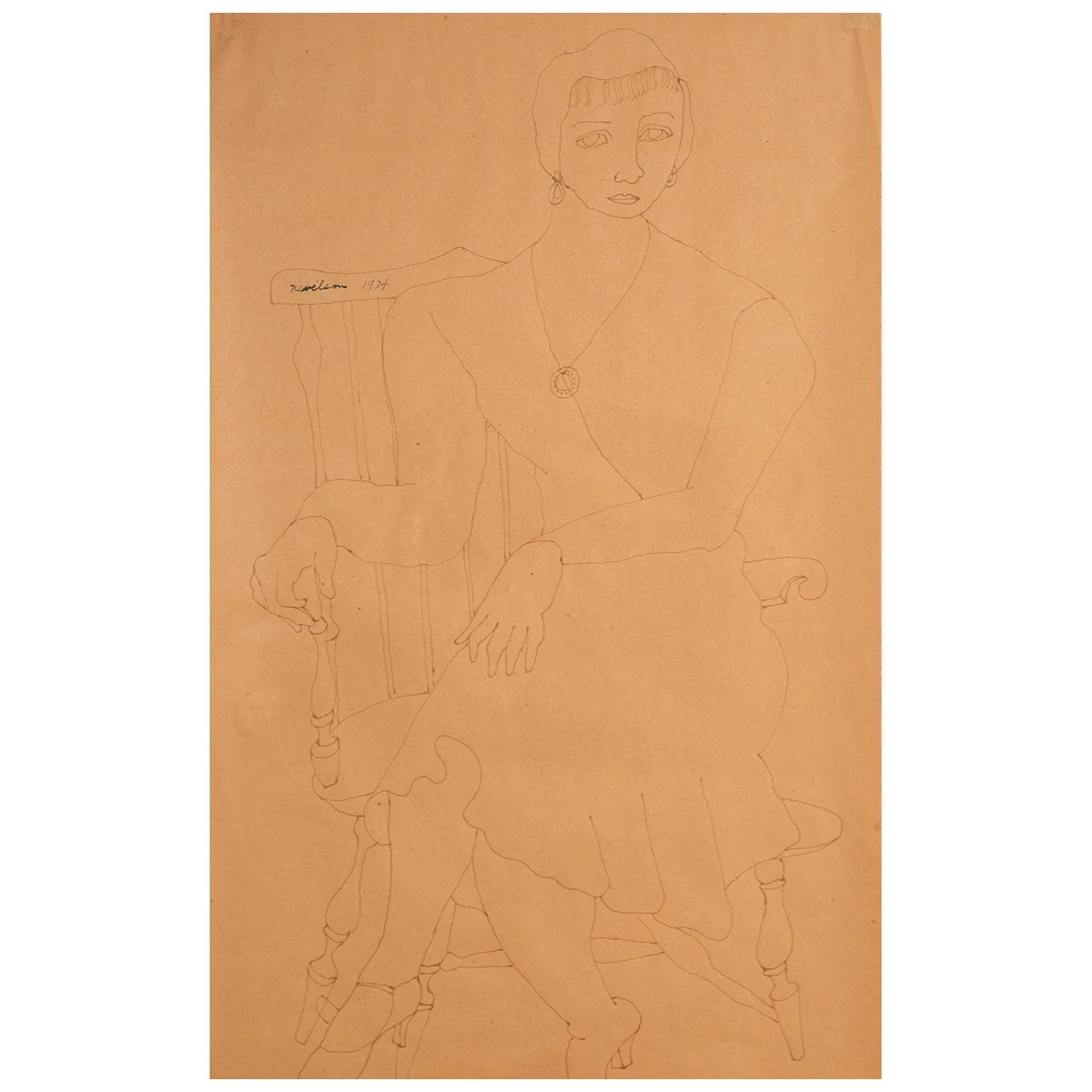 LOUISE NEVELSON "SEATED WOMAN" DRAWING, 1934