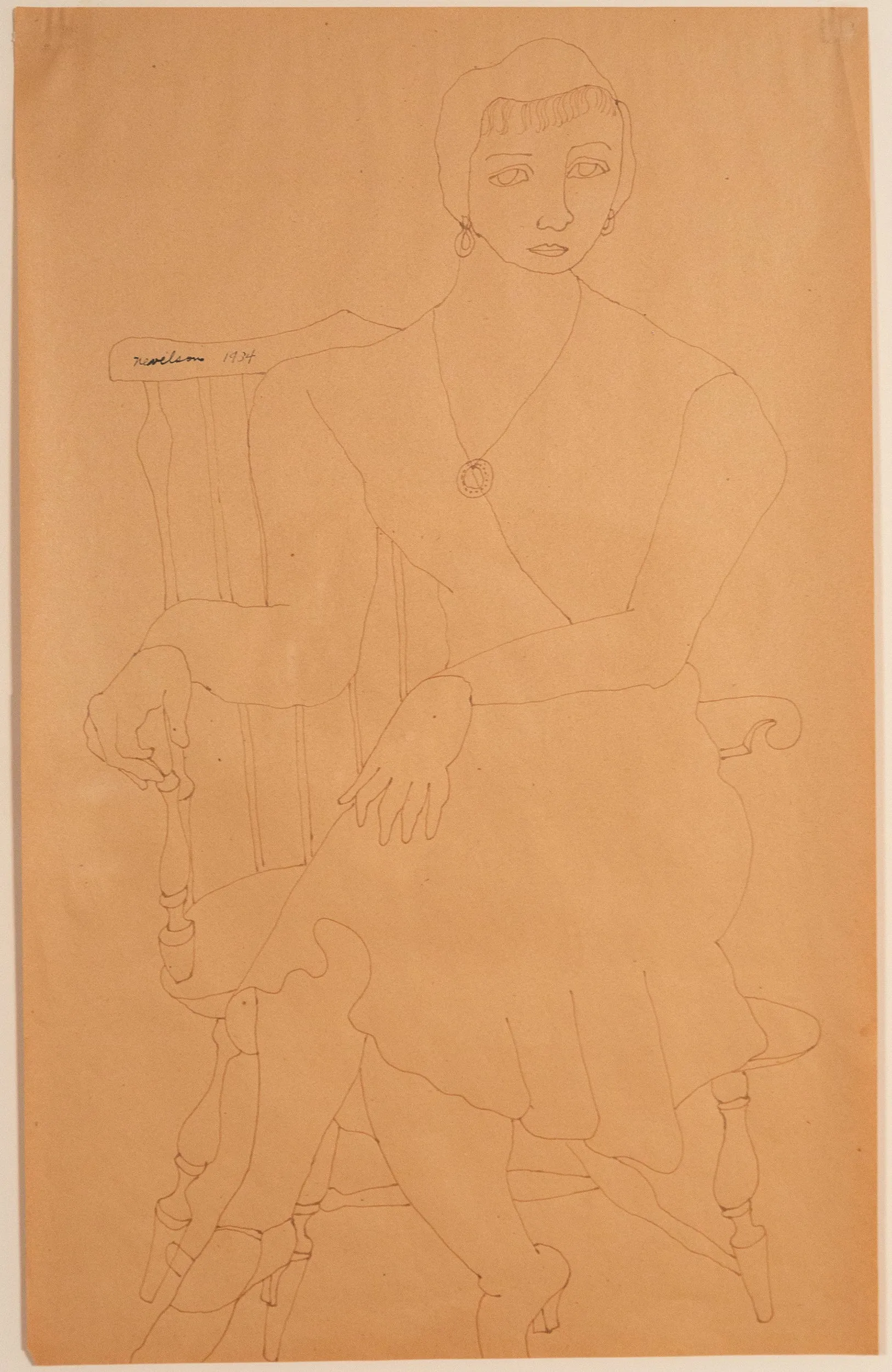 LOUISE NEVELSON "SEATED WOMAN" DRAWING, 1934
