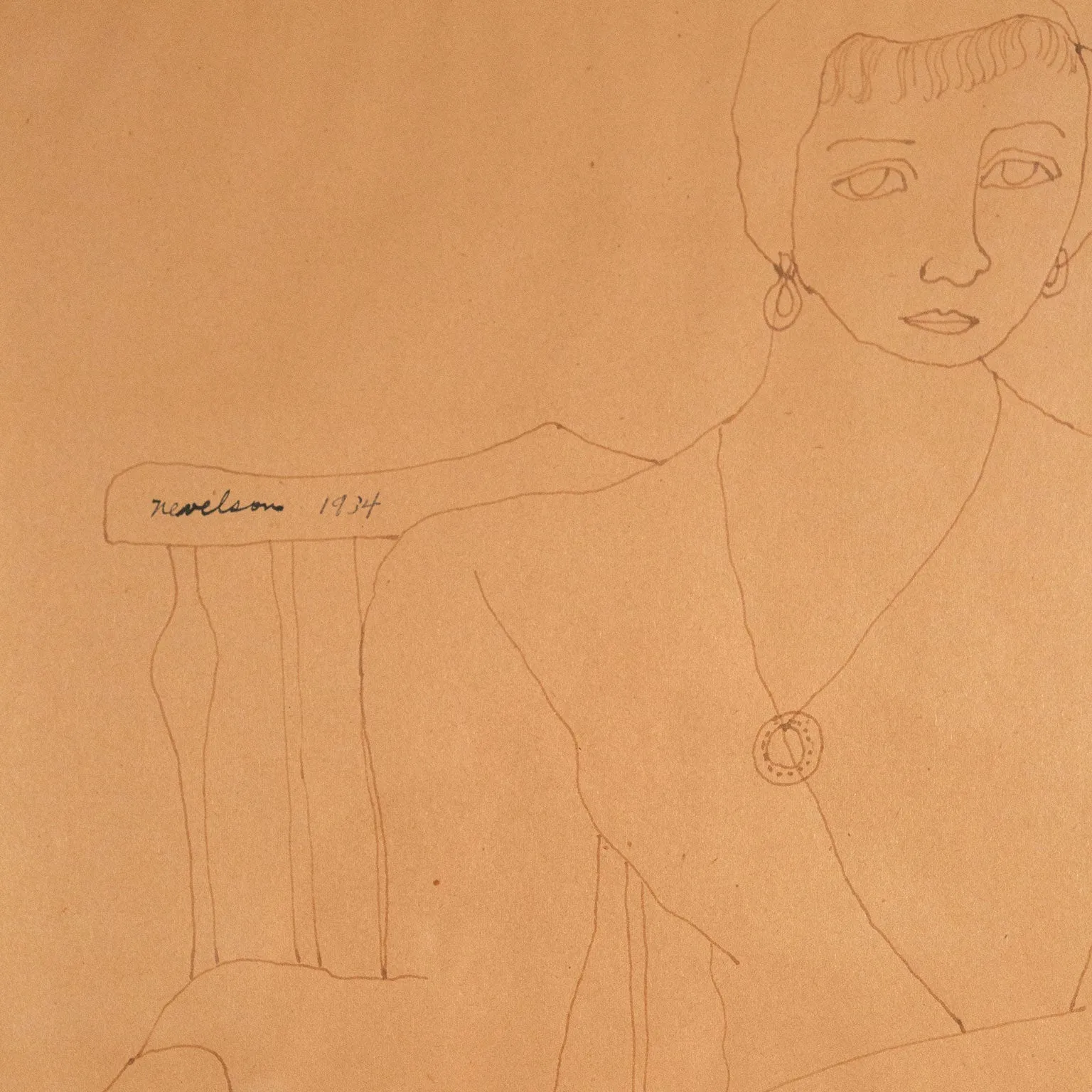 LOUISE NEVELSON "SEATED WOMAN" DRAWING, 1934