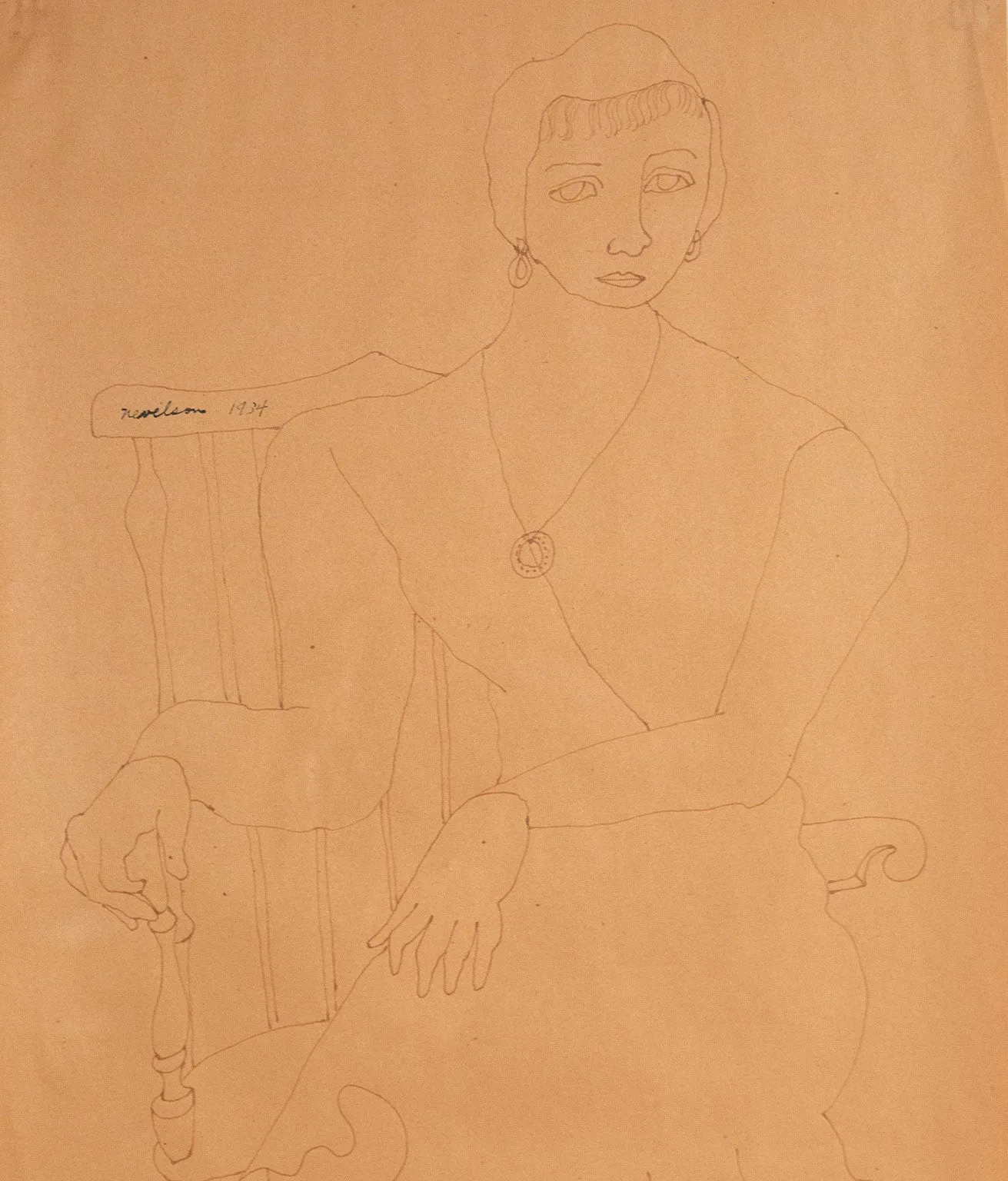 LOUISE NEVELSON "SEATED WOMAN" DRAWING, 1934