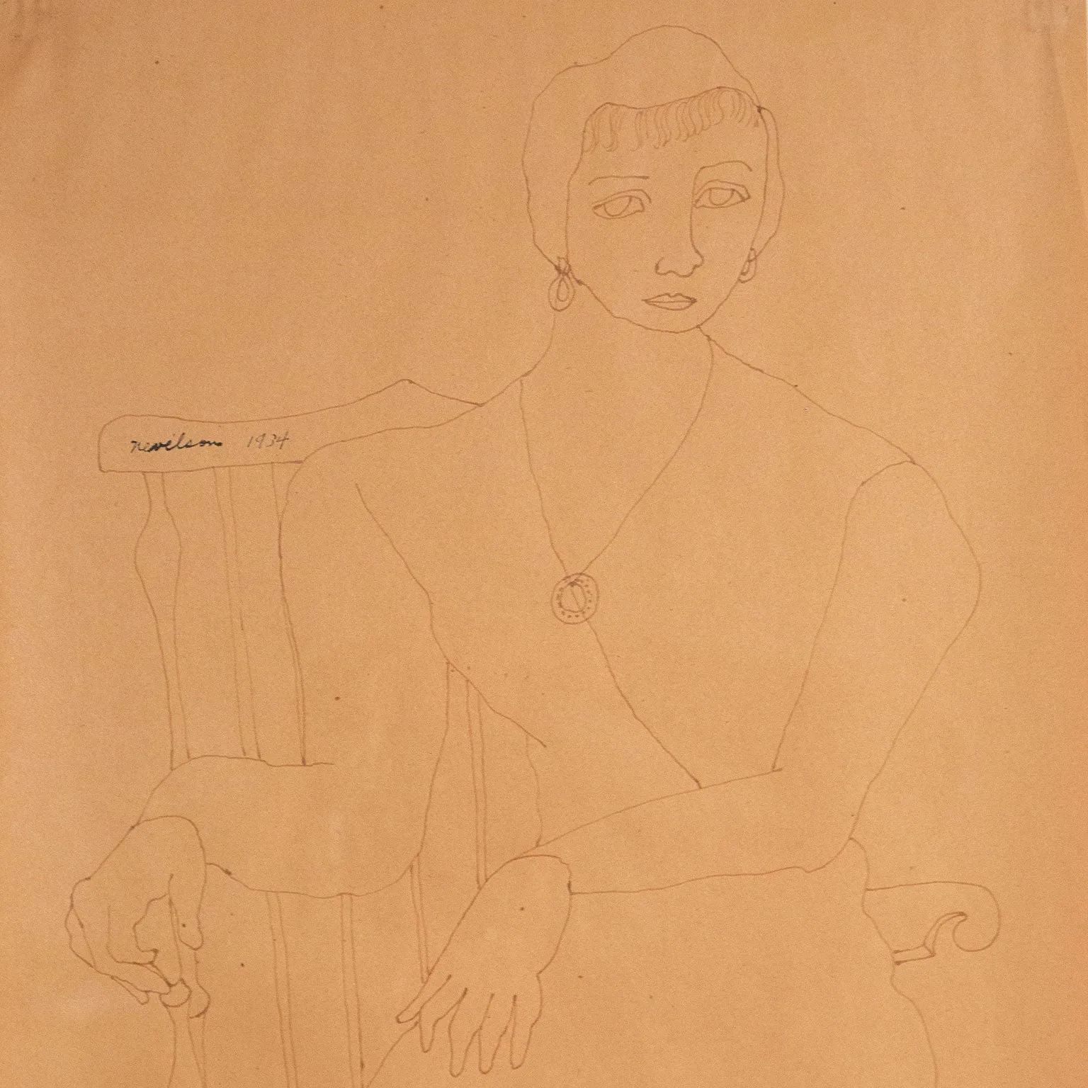 LOUISE NEVELSON "SEATED WOMAN" DRAWING, 1934
