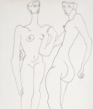 LOUISE NEVELSON "TWO NUDES" DRAWING, 1930