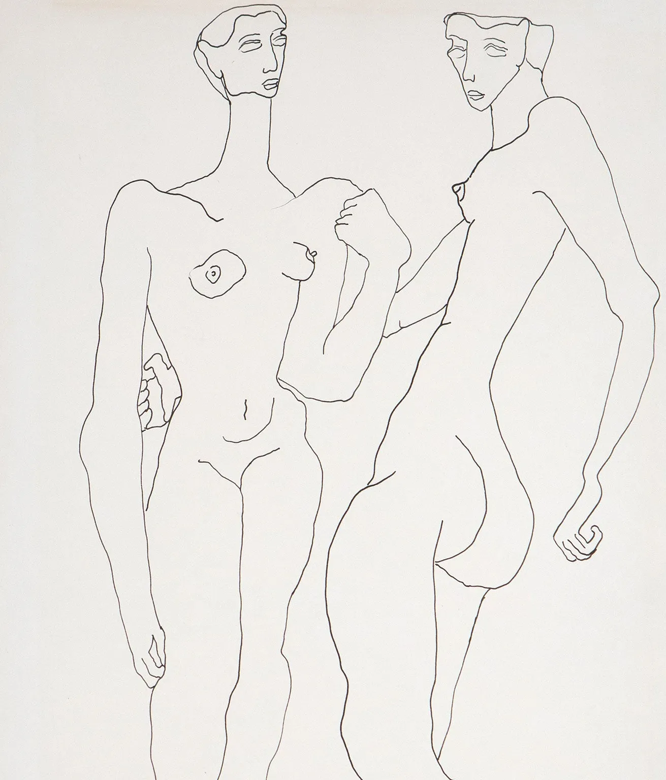 LOUISE NEVELSON "TWO NUDES" DRAWING, 1930
