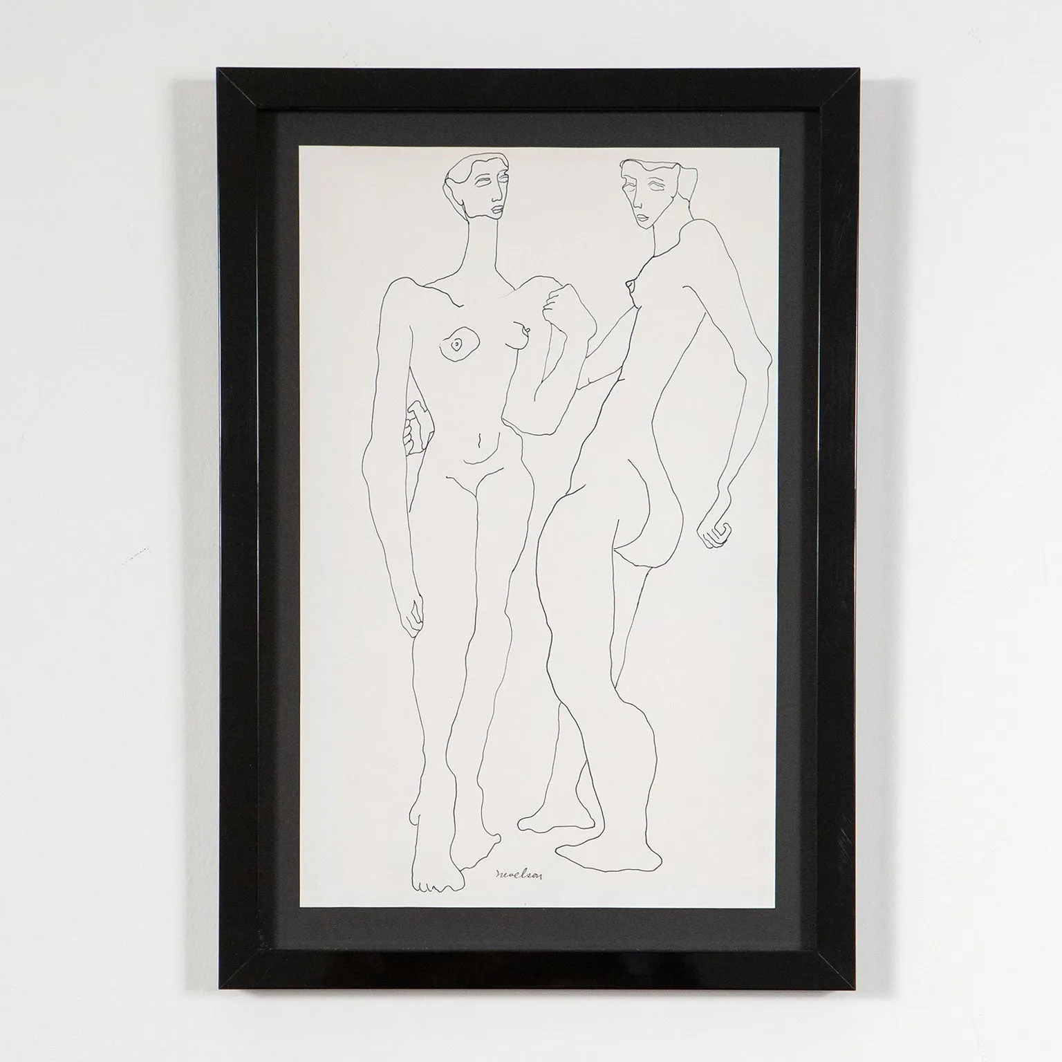 LOUISE NEVELSON "TWO NUDES" DRAWING, 1930