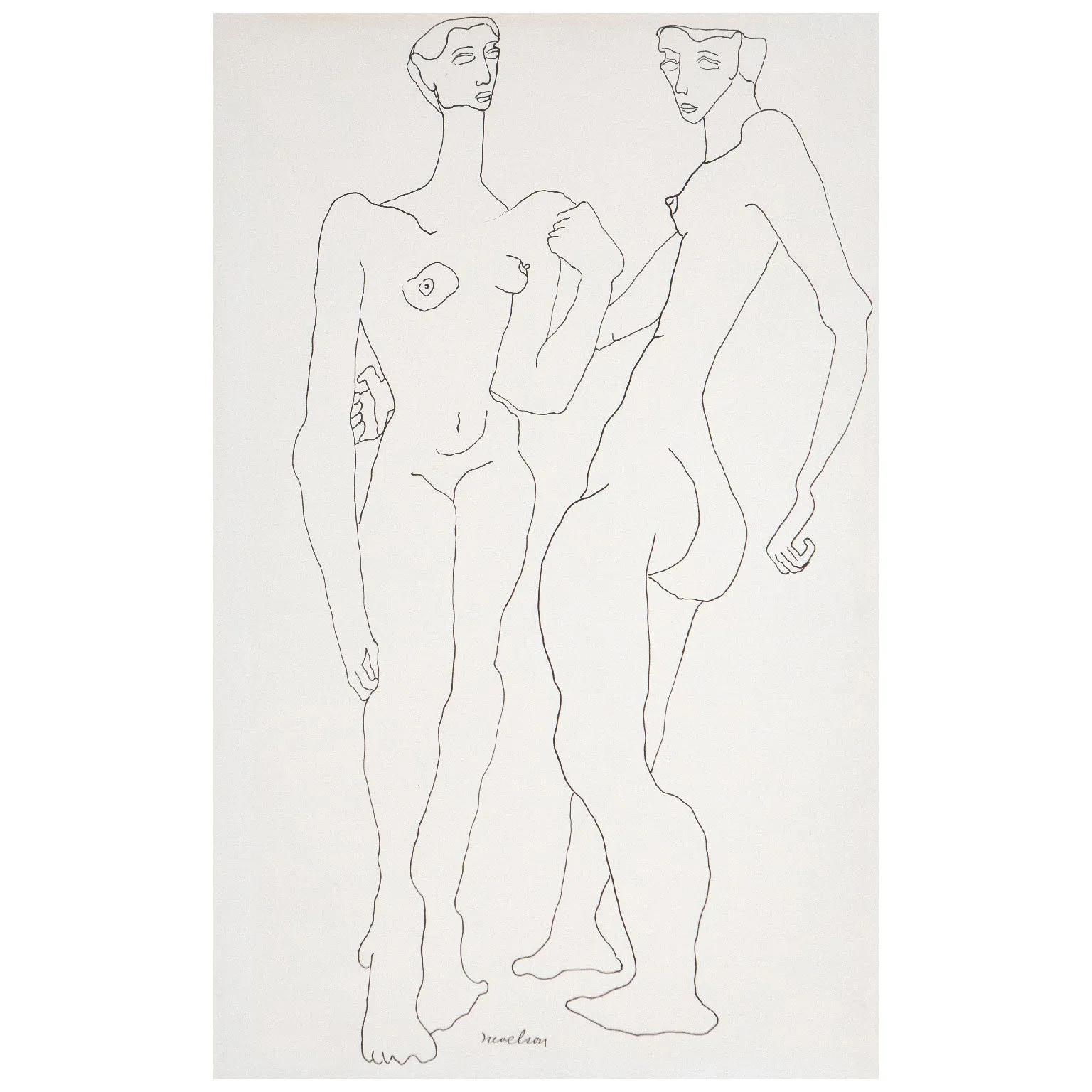 LOUISE NEVELSON "TWO NUDES" DRAWING, 1930