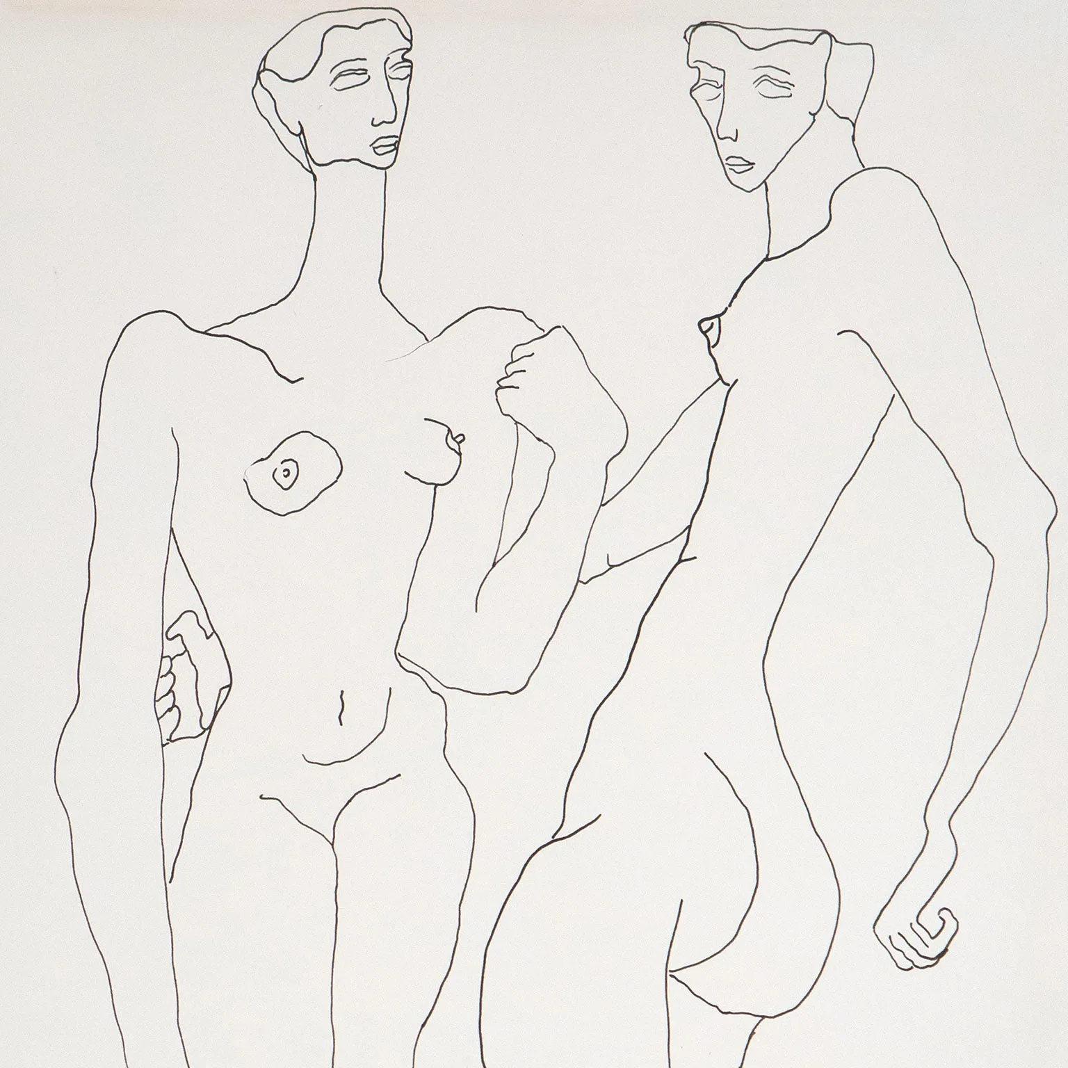 LOUISE NEVELSON "TWO NUDES" DRAWING, 1930