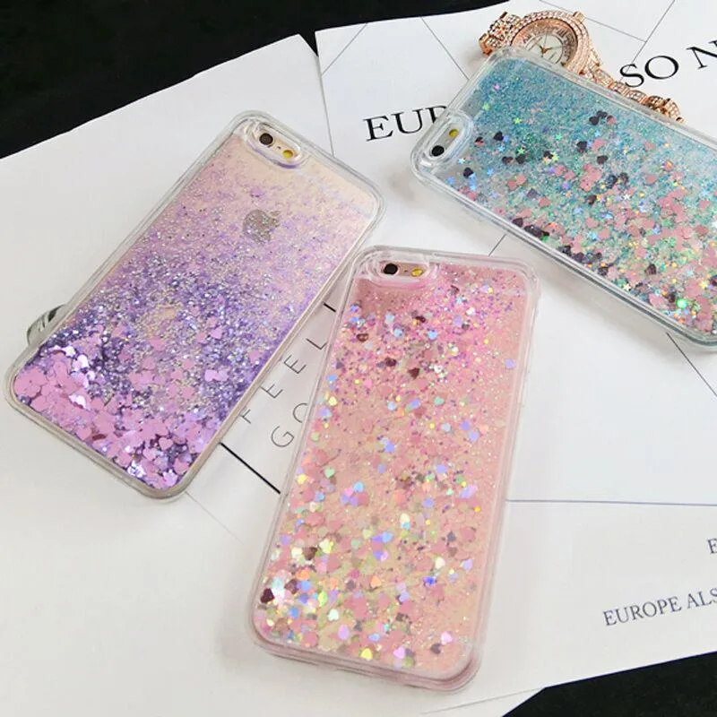 Love Heart Stars Liquid Glitter Case