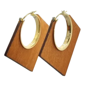 Lozenge Shape Black Wood and Metal Earrings