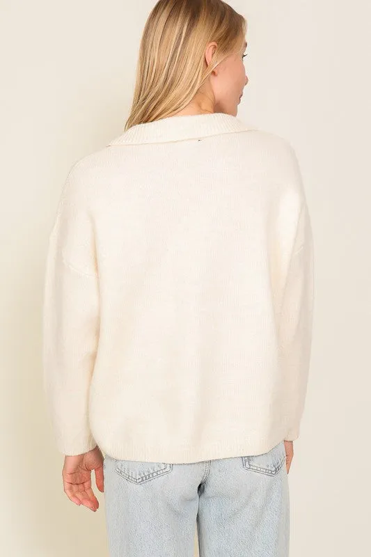 Lumiere Sweater Top with V-Shape Criss Cross Tie Neck