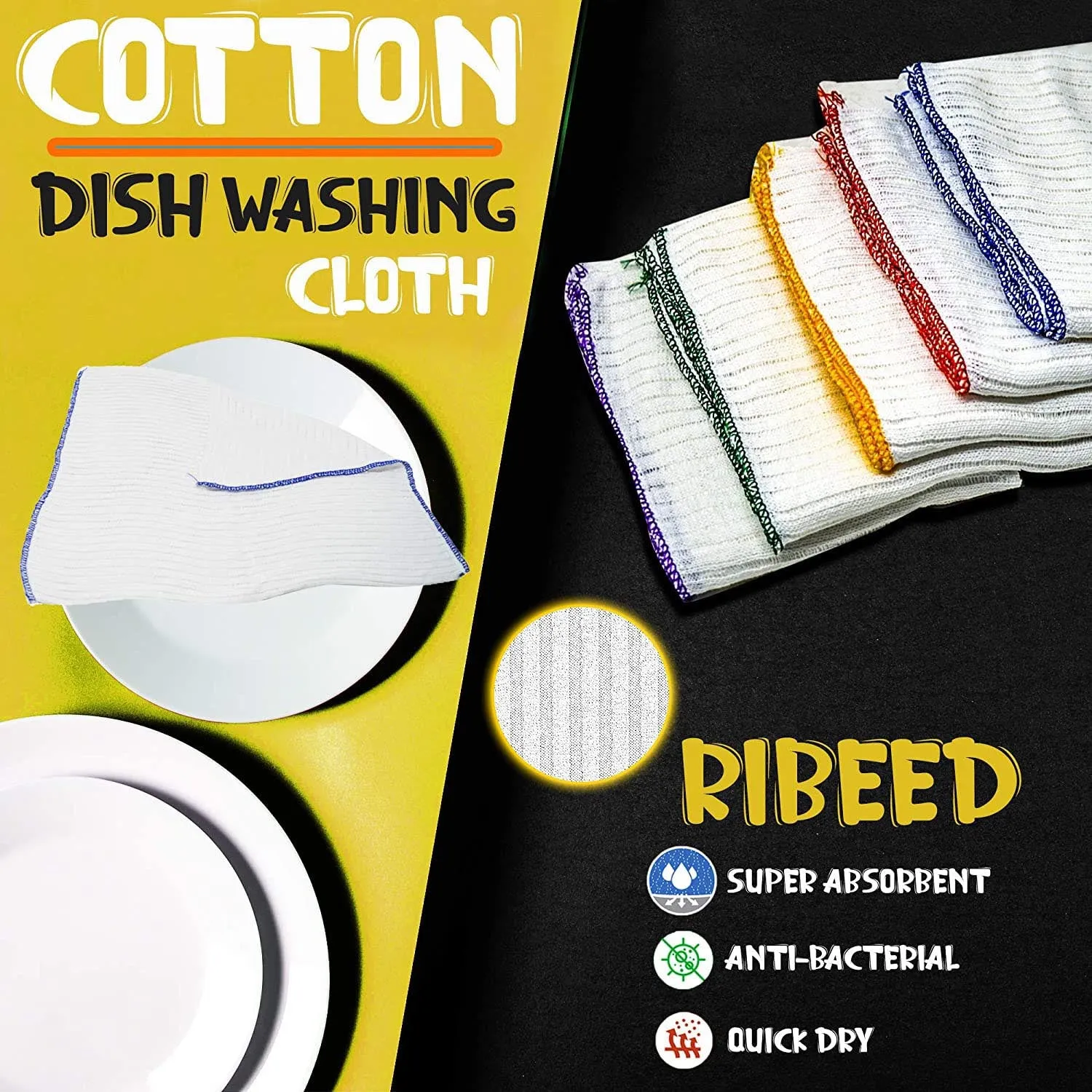 Lydia Superfine Ribbed Cotton Kitchen Dish Cloths