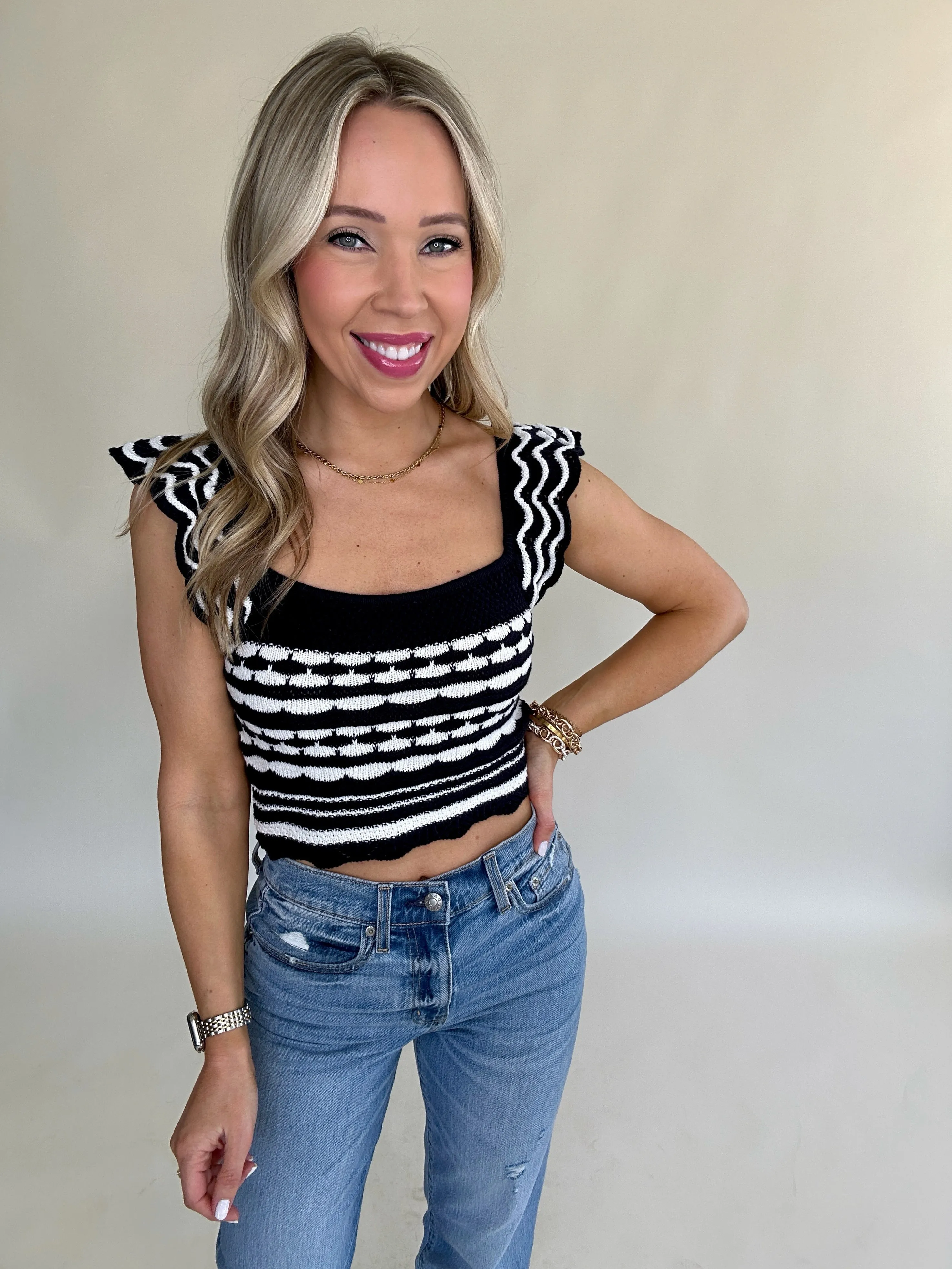 Main Character Knit Crop Top - Navy