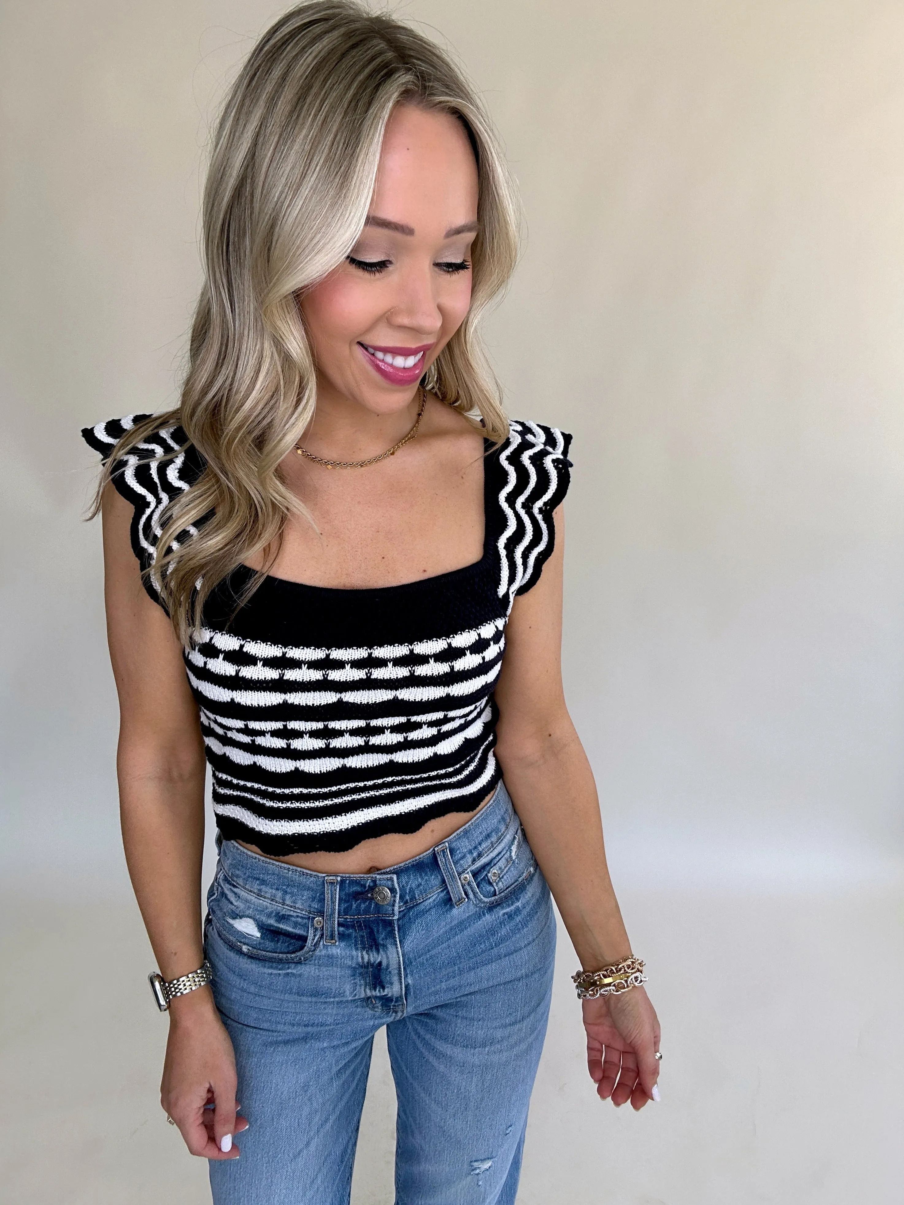 Main Character Knit Crop Top - Navy