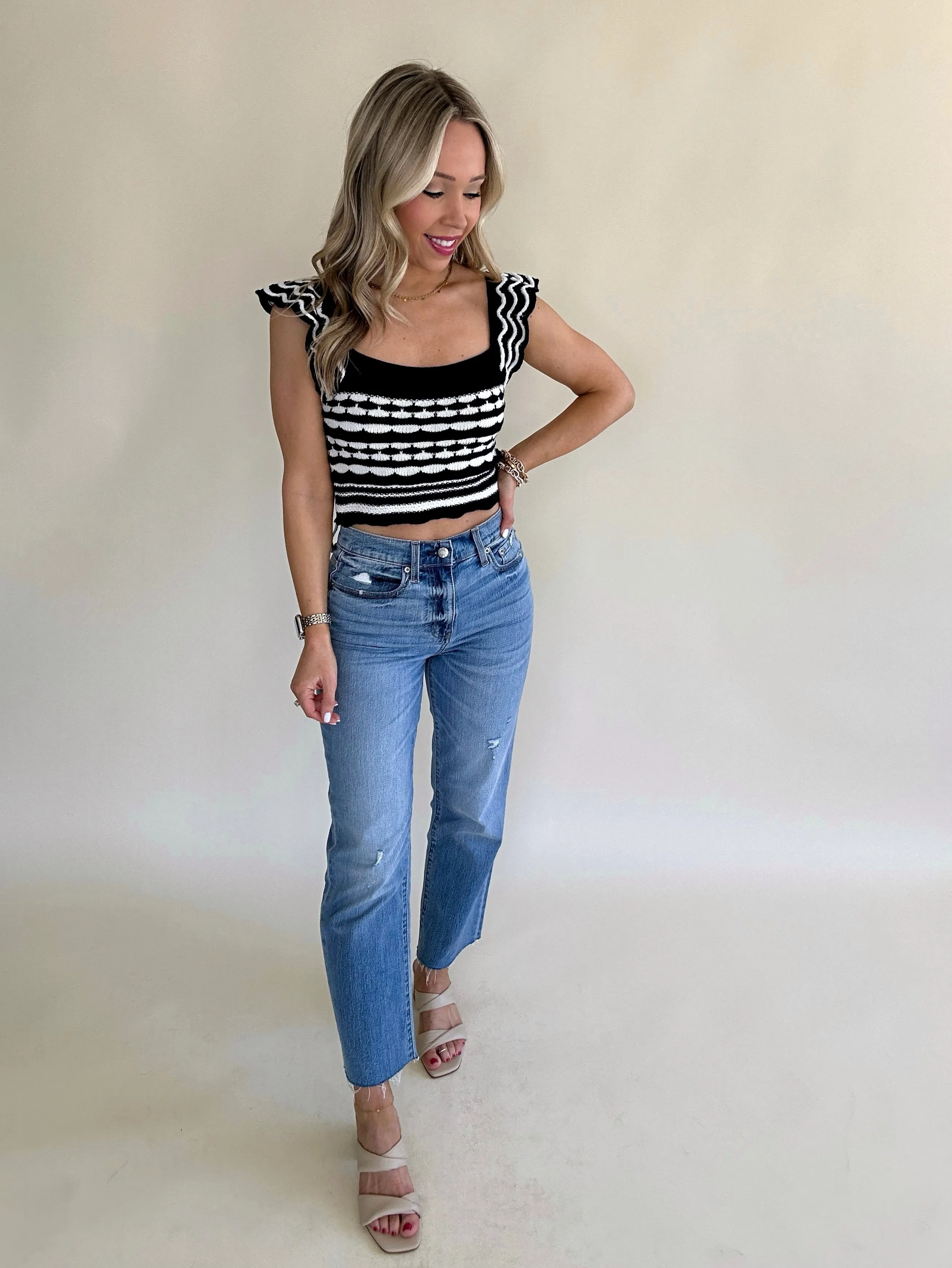 Main Character Knit Crop Top - Navy
