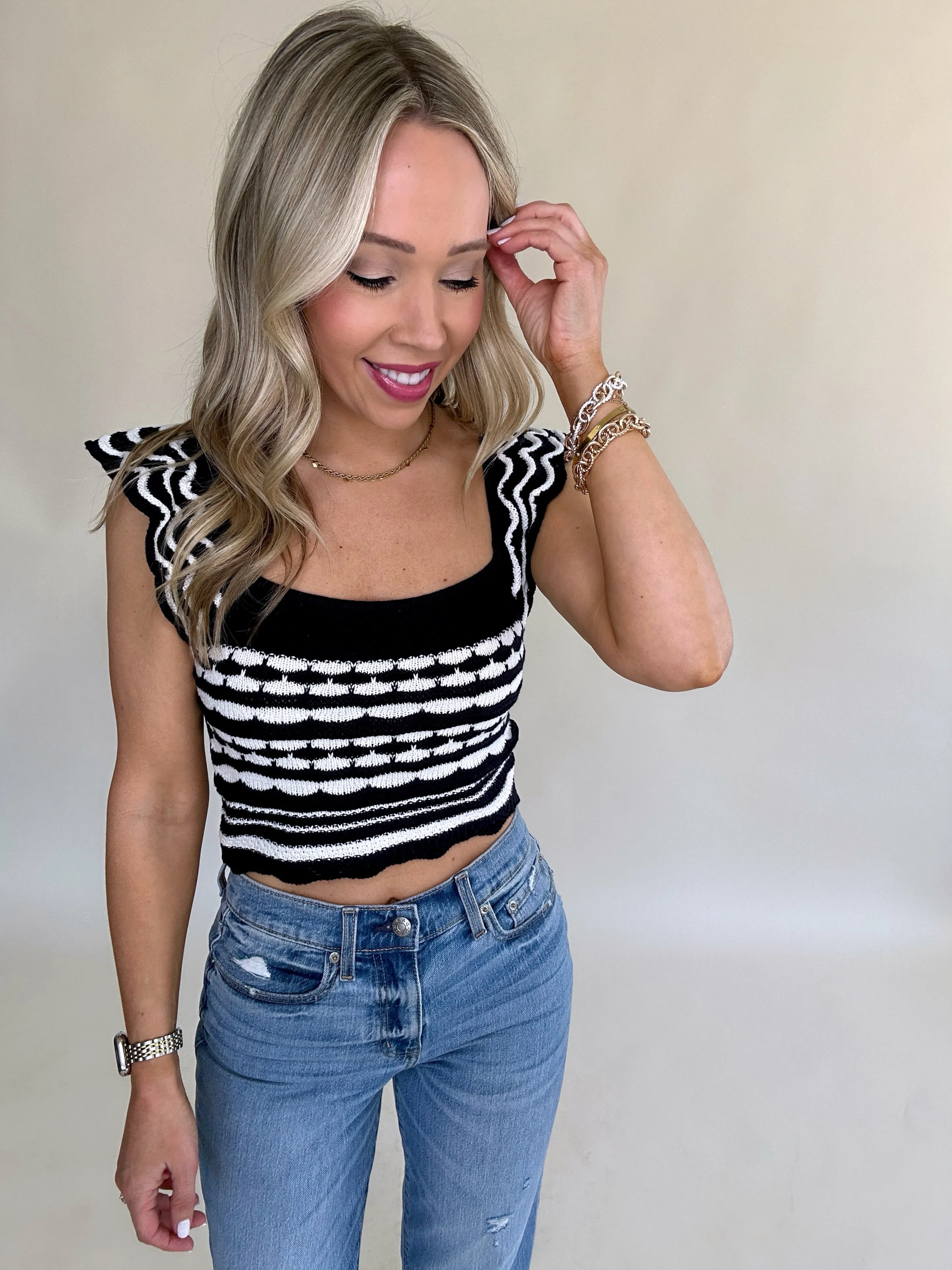 Main Character Knit Crop Top - Navy