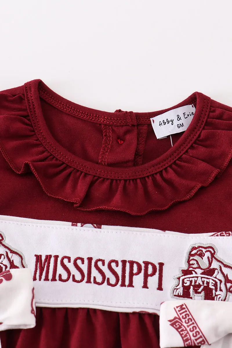 Maroon Mississippi Embroidery Girl Bubble