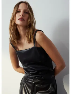 Melissa Nepton Elly Faux Leather Tank Top in Black