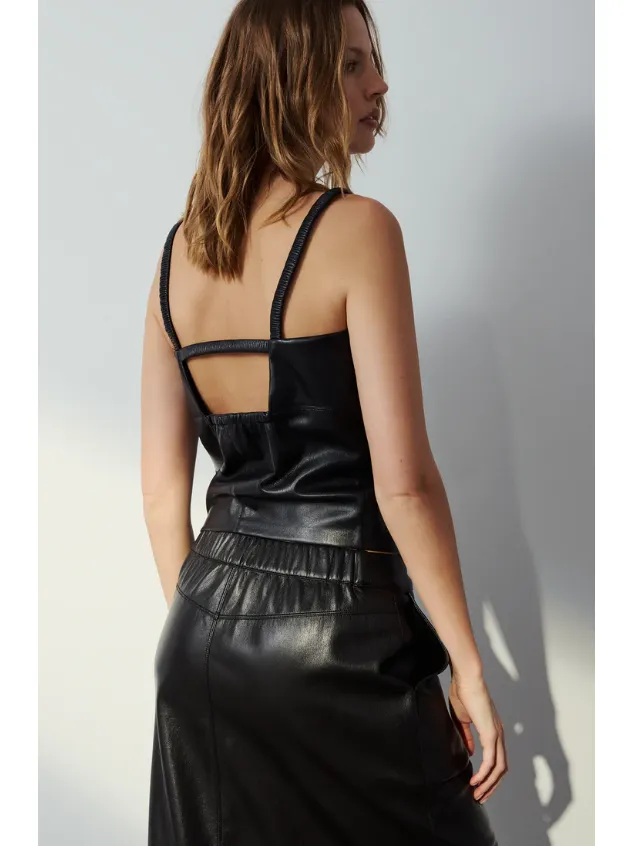 Melissa Nepton Elly Faux Leather Tank Top in Black