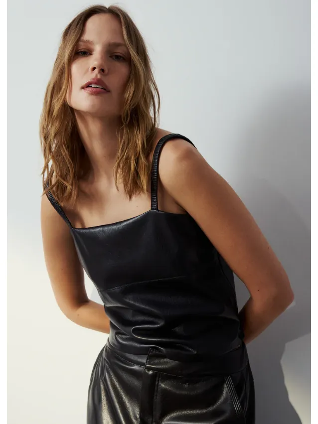 Melissa Nepton Elly Faux Leather Tank Top in Black