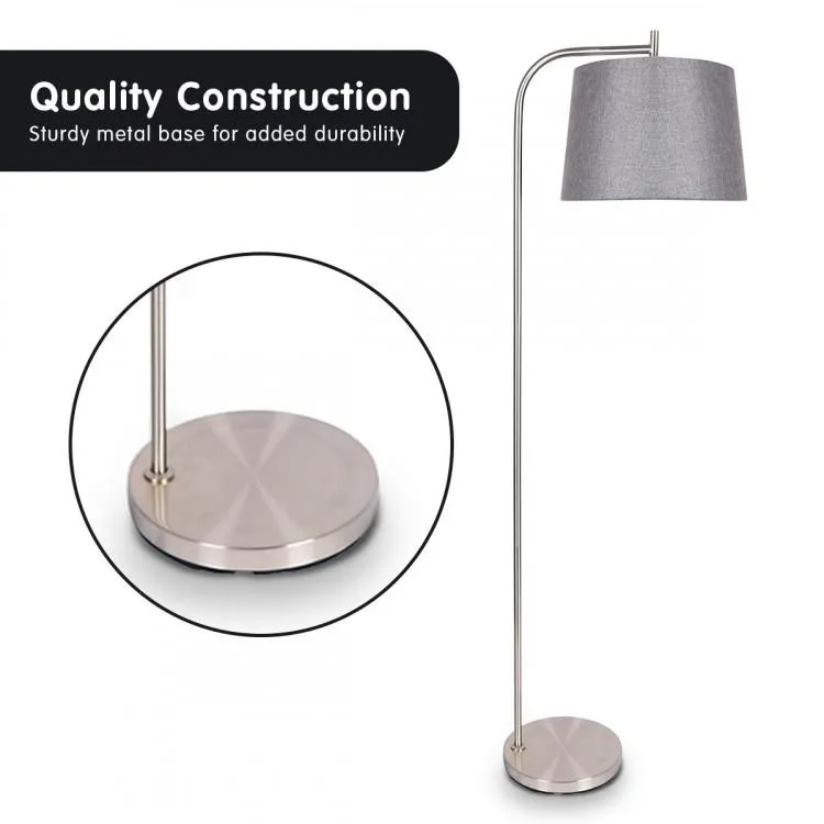 METAL TASK FLOOR LAMP IN NICKEL FINISH WITH GREY LINEN FABRIC SHADE