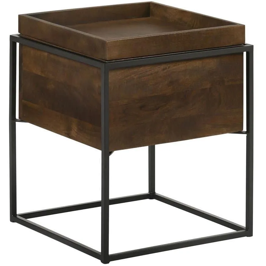 Mid-Century Modern Accent Table with Removable Top Tray in Dark Brown