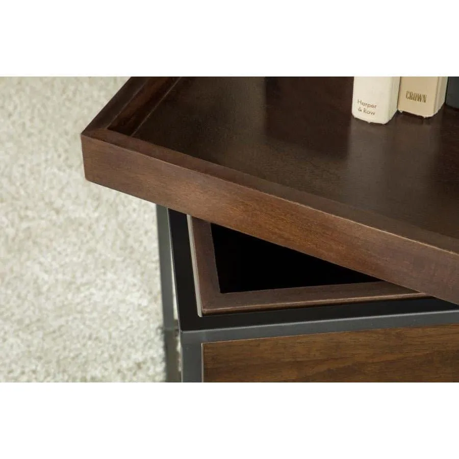 Mid-Century Modern Accent Table with Removable Top Tray in Dark Brown